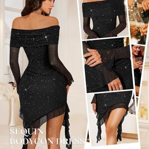 Berylove off the shoulder black sparkle sheer whimsigoth dress women’s XL